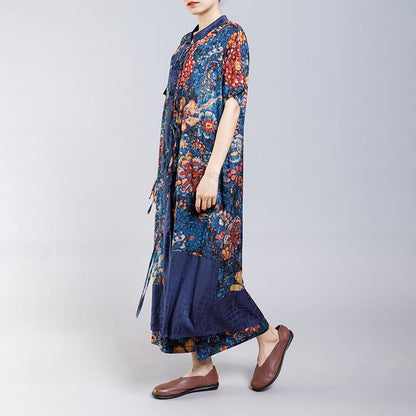 Lacing Floral Printed Casual Two Piece Set
