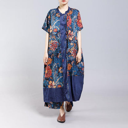 Lacing Floral Printed Casual Two Piece Set