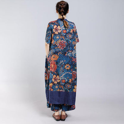 Lacing Floral Printed Casual Two Piece Set