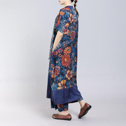 Lacing Floral Printed Casual Two Piece Set