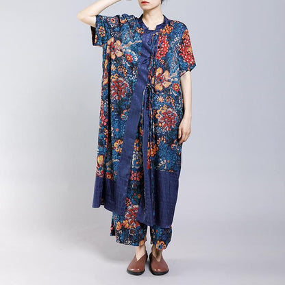 Lacing Floral Printed Casual Two Piece Set
