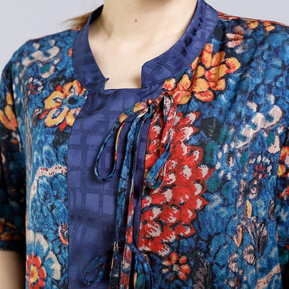 Lacing Floral Printed Casual Two Piece Set