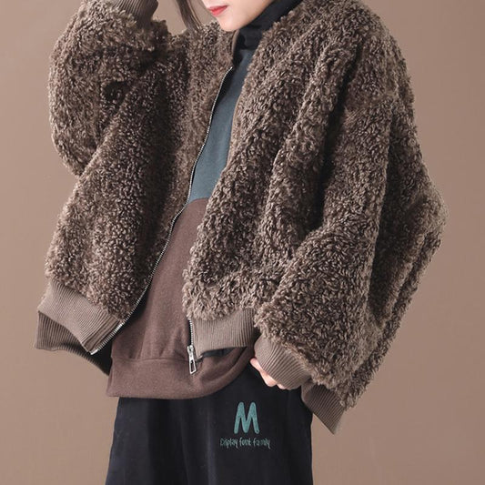 Lamb Wool Casual Zip Thermal Short Coat