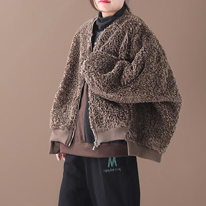Lamb Wool Casual Zip Thermal Short Coat