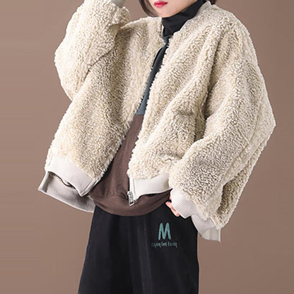 Lamb Wool Casual Zip Thermal Short Coat