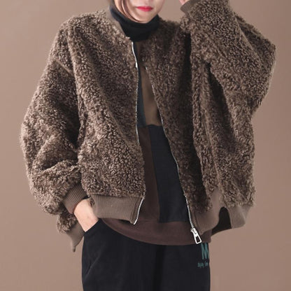 Lamb Wool Casual Zip Thermal Short Coat