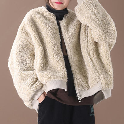 Lamb Wool Casual Zip Thermal Short Coat