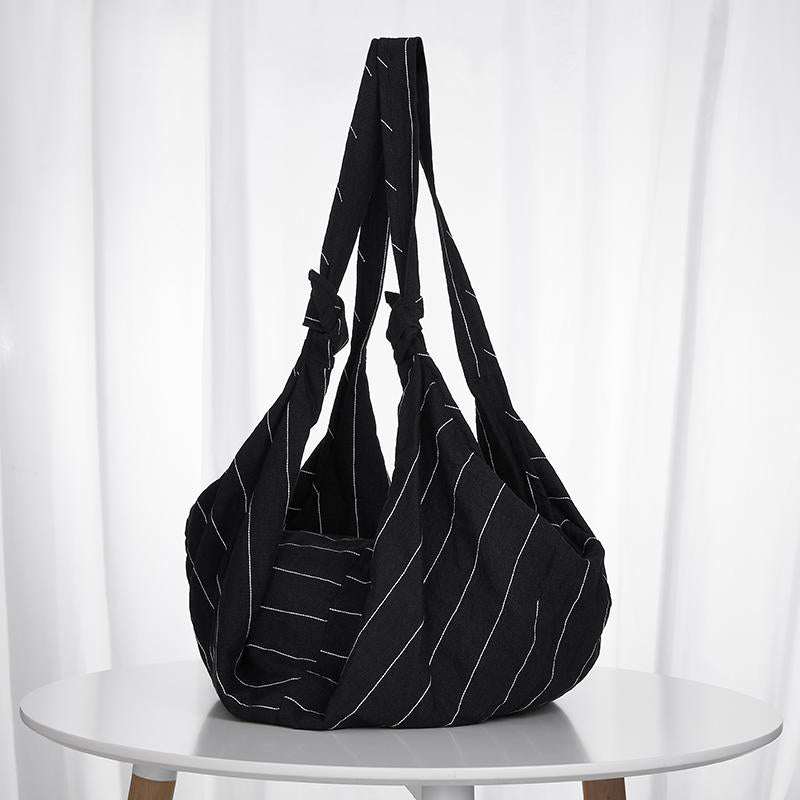 Large Capacity Black Stripe Durable Shoulder Bag