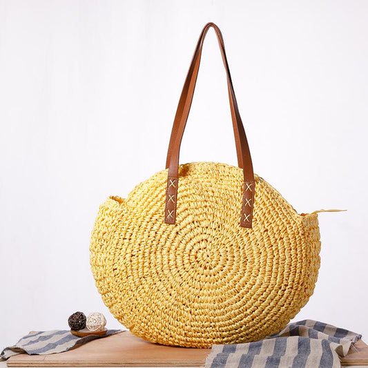 Large Capacity Seaside Round Hand-Knitted Shoulder Bag