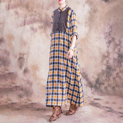 Large Plaid Stitching Small Plaid Casual Dress