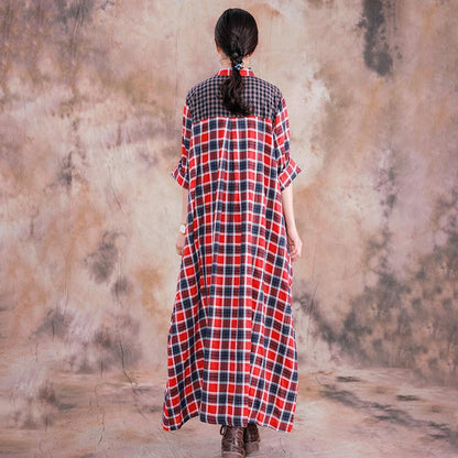 Large Plaid Stitching Small Plaid Casual Dress