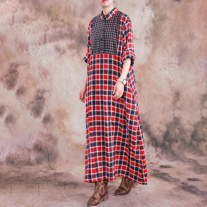Large Plaid Stitching Small Plaid Casual Dress