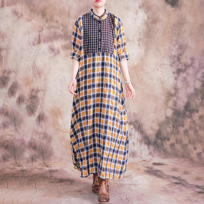 Large Plaid Stitching Small Plaid Casual Dress