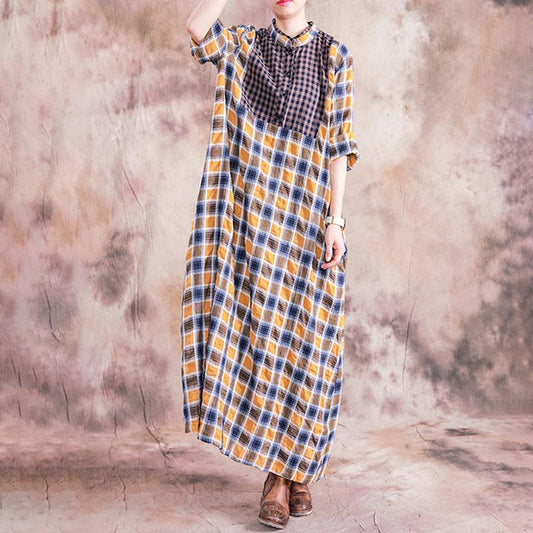Large Plaid Stitching Small Plaid Casual Dress