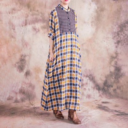 Large Plaid Stitching Small Plaid Casual Dress