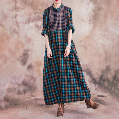 Large Plaid Stitching Small Plaid Casual Dress
