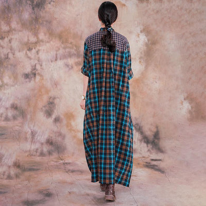 Large Plaid Stitching Small Plaid Casual Dress