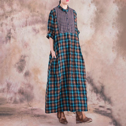 Large Plaid Stitching Small Plaid Casual Dress