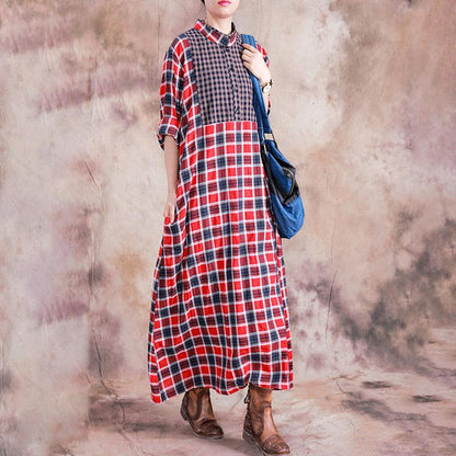 Large Plaid Stitching Small Plaid Casual Dress
