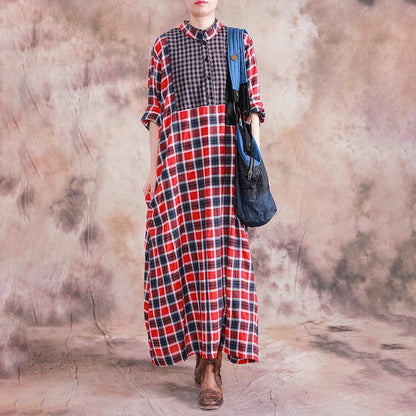 Large Plaid Stitching Small Plaid Casual Dress