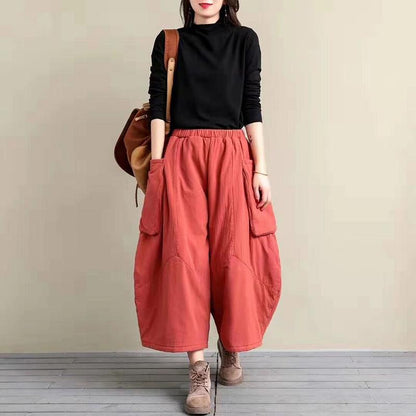 Large Pocket Casual Loose Thick Warm Pants