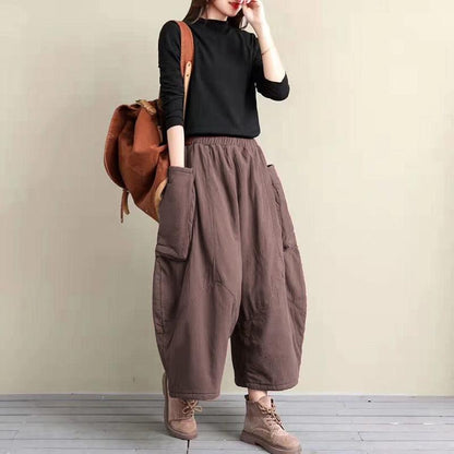 Large Pocket Casual Loose Thick Warm Pants