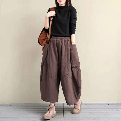 Large Pocket Casual Loose Thick Warm Pants