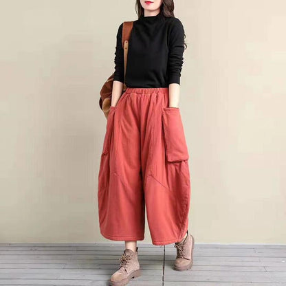 Large Pocket Casual Loose Thick Warm Pants