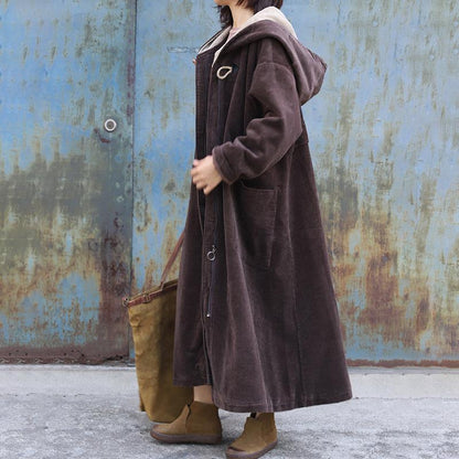Plus Size - Large Pockets Casual Thermal Hooded Overcoat