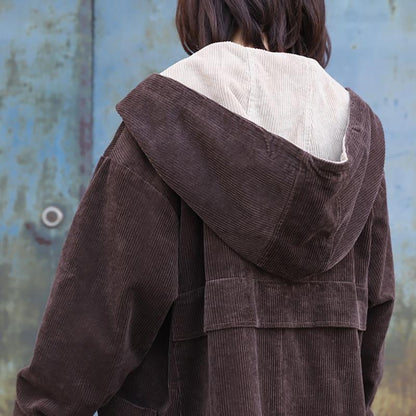 Plus Size - Large Pockets Casual Thermal Hooded Overcoat