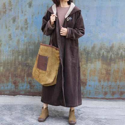 Plus Size - Large Pockets Casual Thermal Hooded Overcoat