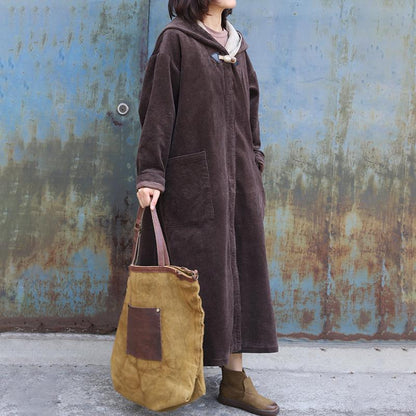 Plus Size - Large Pockets Casual Thermal Hooded Overcoat