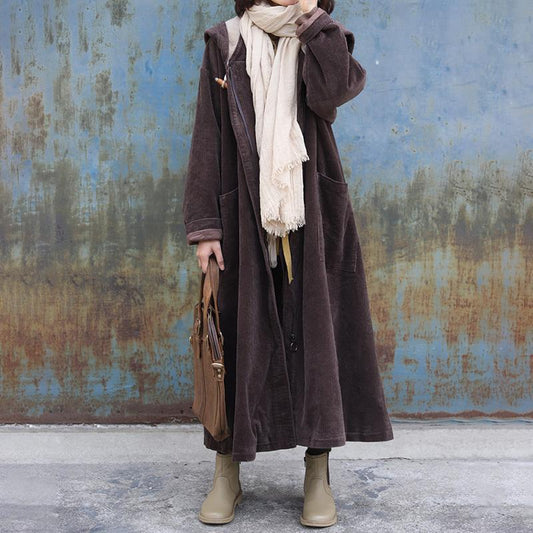 Plus Size - Large Pockets Casual Thermal Hooded Overcoat