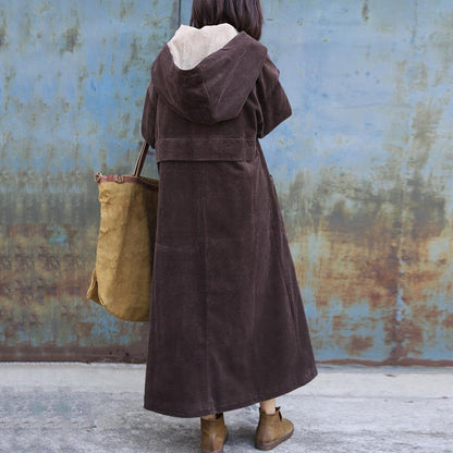 Plus Size - Large Pockets Casual Thermal Hooded Overcoat