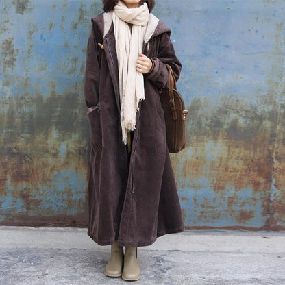 Plus Size - Large Pockets Casual Thermal Hooded Overcoat