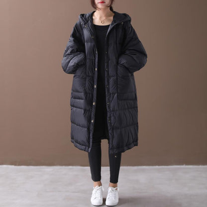 Large Pockets Hooded Winter Thick Down Coat