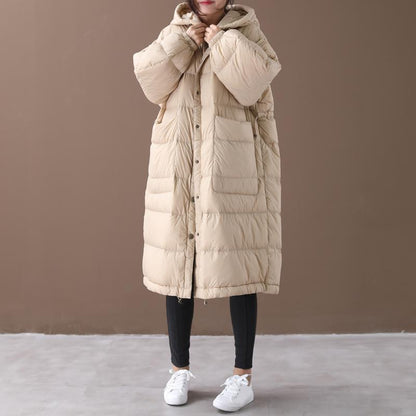 Large Pockets Hooded Winter Thick Down Coat
