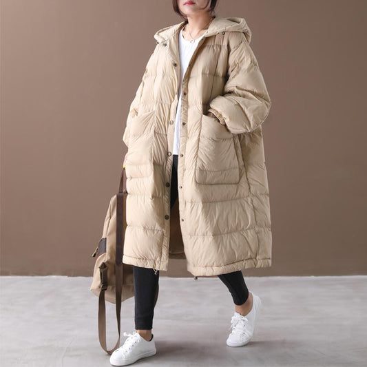 Large Pockets Hooded Winter Thick Down Coat