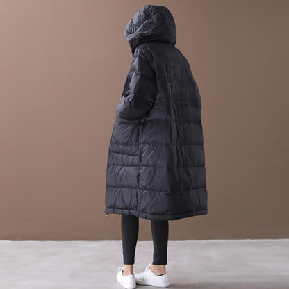 Large Pockets Hooded Winter Thick Down Coat