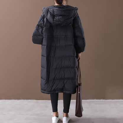 Large Pockets Hooded Winter Thick Down Coat