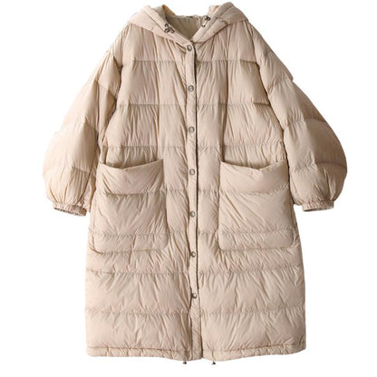 Large Pockets Hooded Winter Thick Down Coat