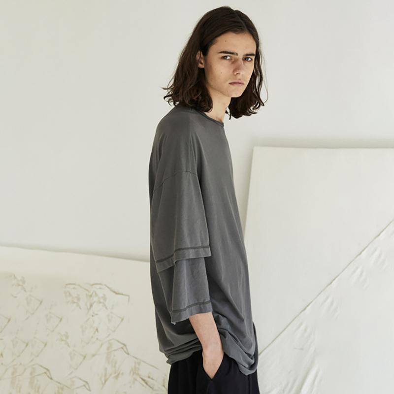 Layered Sleeve Pure Color Casual Shirt