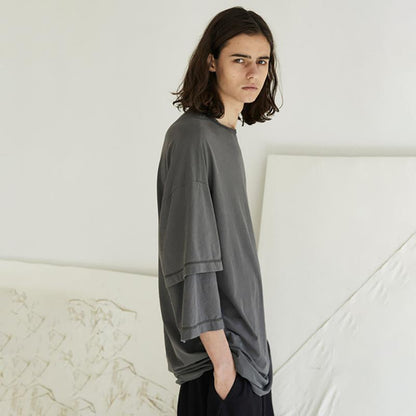 Layered Sleeve Pure Color Casual Shirt