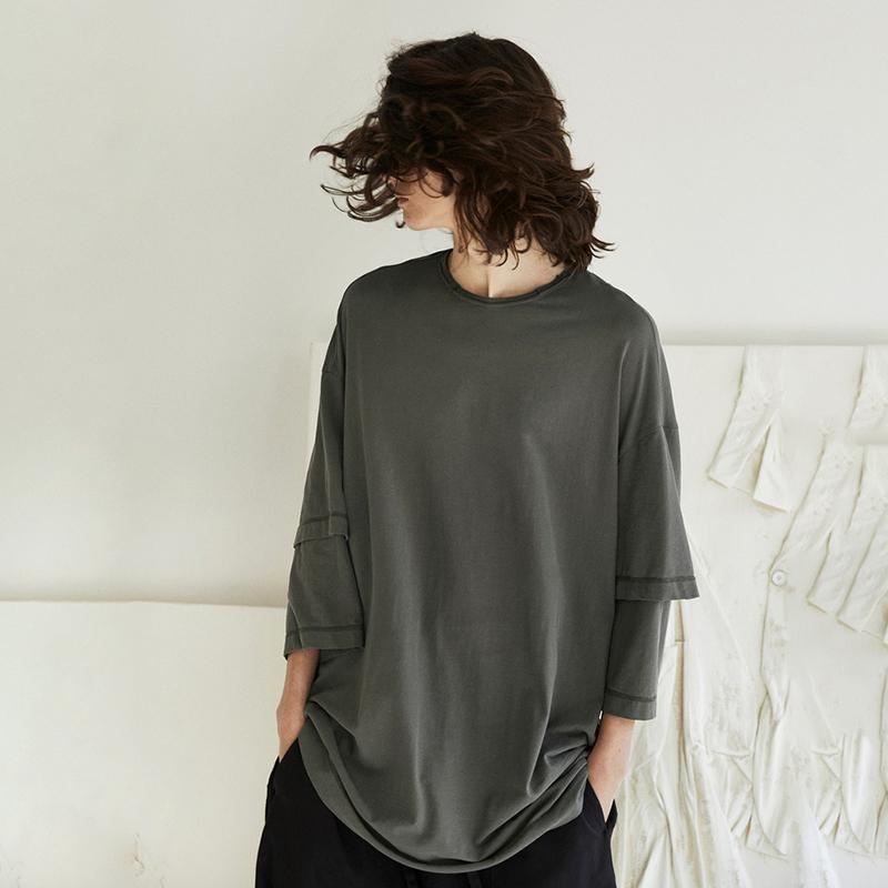 Layered Sleeve Pure Color Casual Shirt