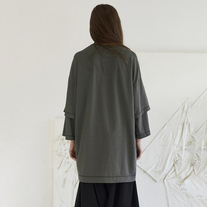 Layered Sleeve Pure Color Casual Shirt