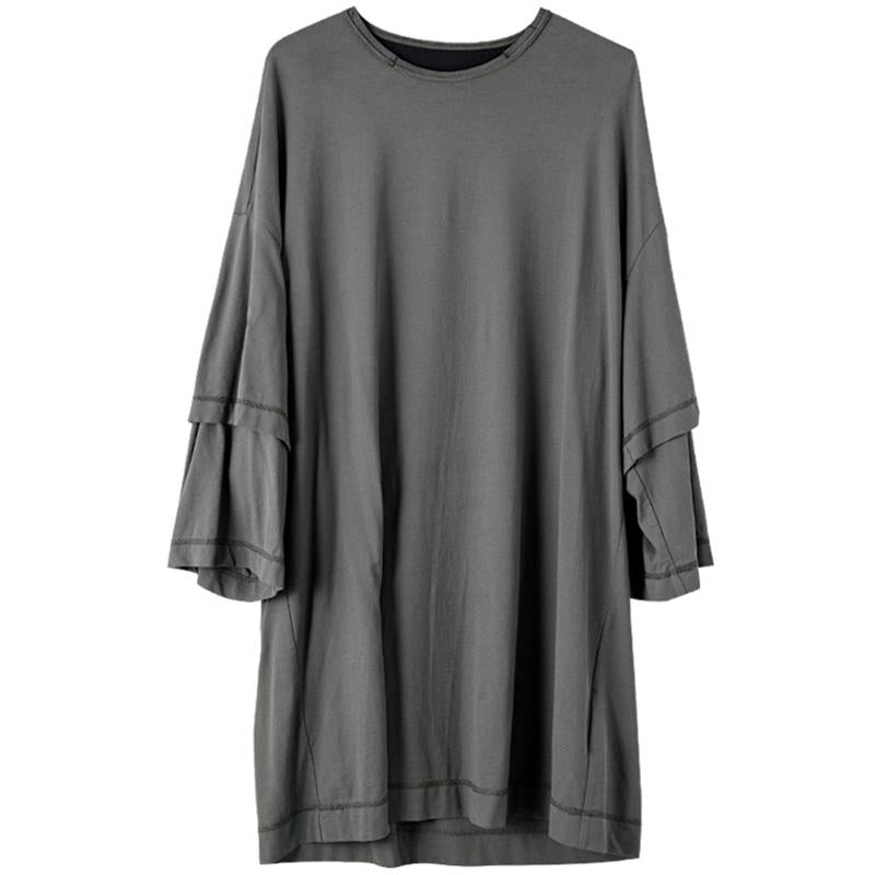 Layered Sleeve Pure Color Casual Shirt