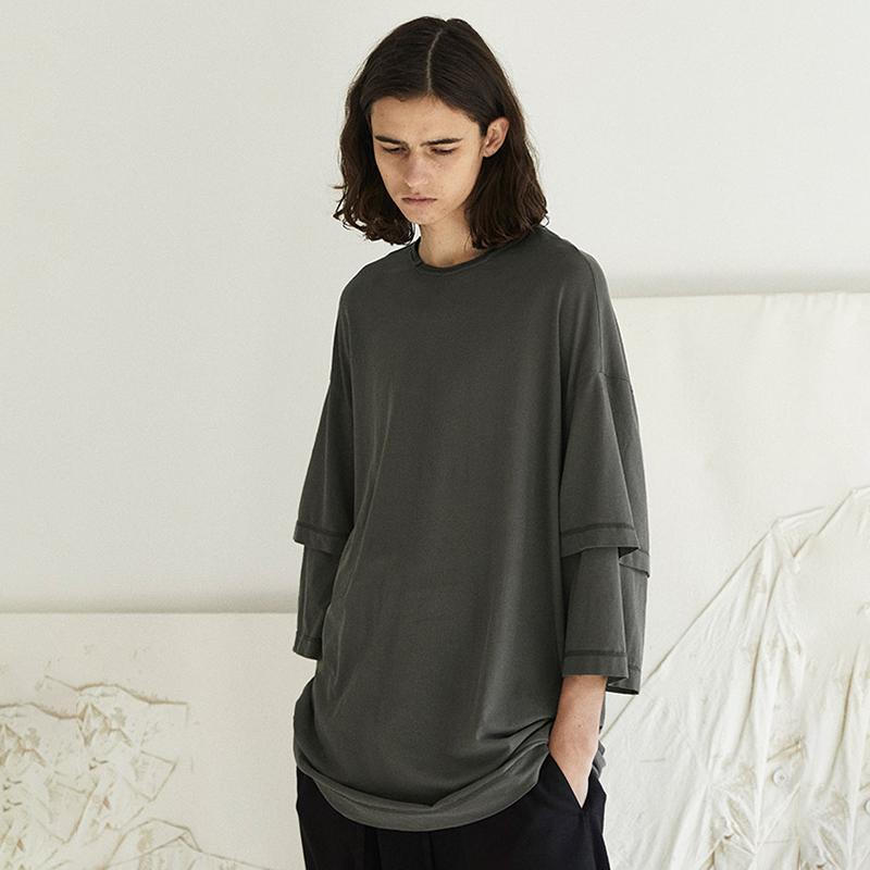 Layered Sleeve Pure Color Casual Shirt