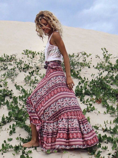 Bohemia Floral-Printed Split-side Beach Skirt Bottoms