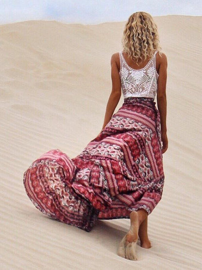 Bohemia Floral-Printed Split-side Beach Skirt Bottoms