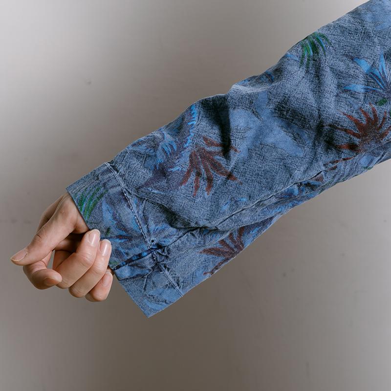 Leaf Printed V-Neck Split Midi Dress